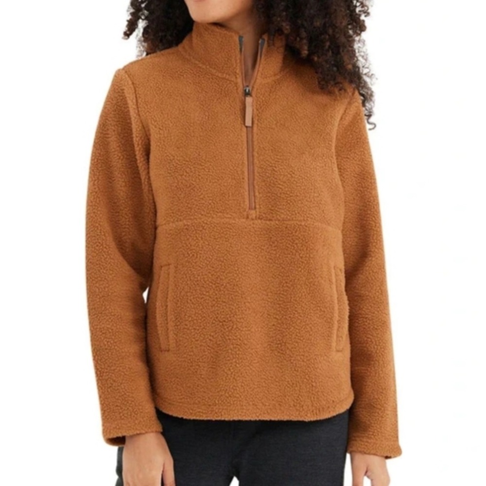 Free Fly Sherpa Fleece Half Zip Pullover Camel Cider Brown Bamboo NWT Women's s